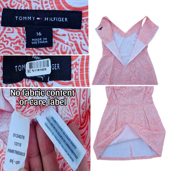 Paisley Print Dress Tommy Hilfiger Stretch Orange White Sleeveless Plus Size 16 - Picture 4 of 7